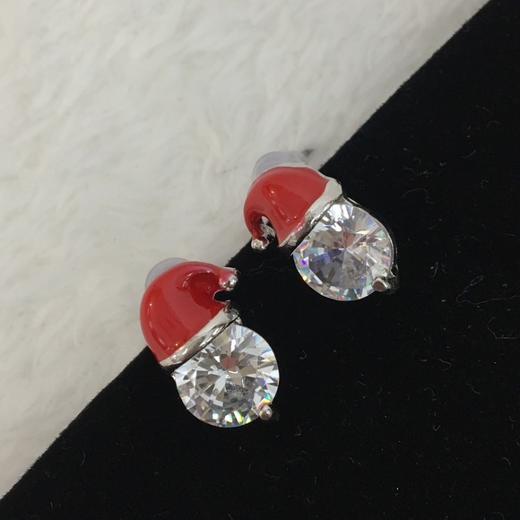 Jewelry - Santa Hat Christmas Earrings Rhinestone Silver
